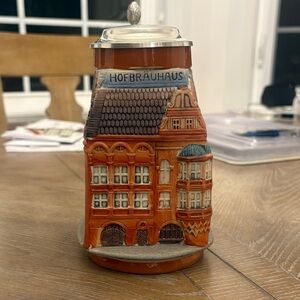 Ceramic Beer Stein w/pewter Lid Hofbrauhaus a Famous beer hall in Munich Germany